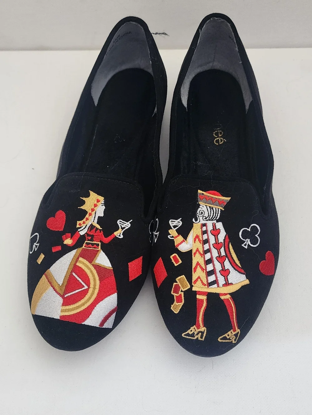 J.Renee Black Velvet Loafers with Colorful Playing Card Embroidery